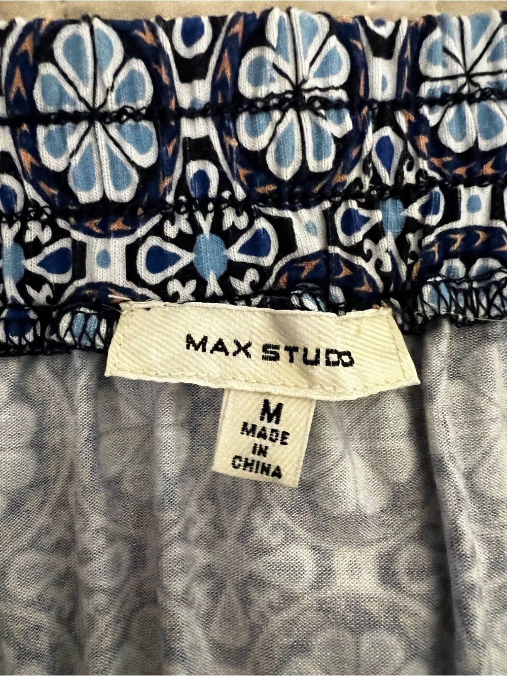 Max Studio A-Line Navy Blue and White Medallion Print Skirt with Drawstring Wais - Picture 3 of 5